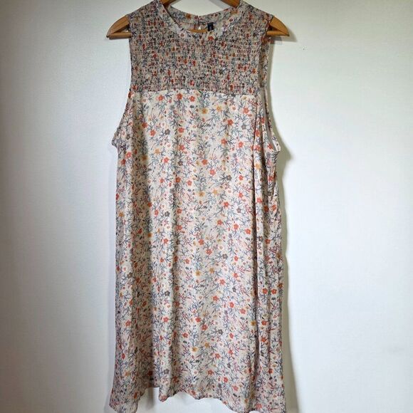 EUC MASSINI FLORAL SMOCKED SLEEVELESS FLOWY DRESS SIZE 1X - Picture 1 of 16